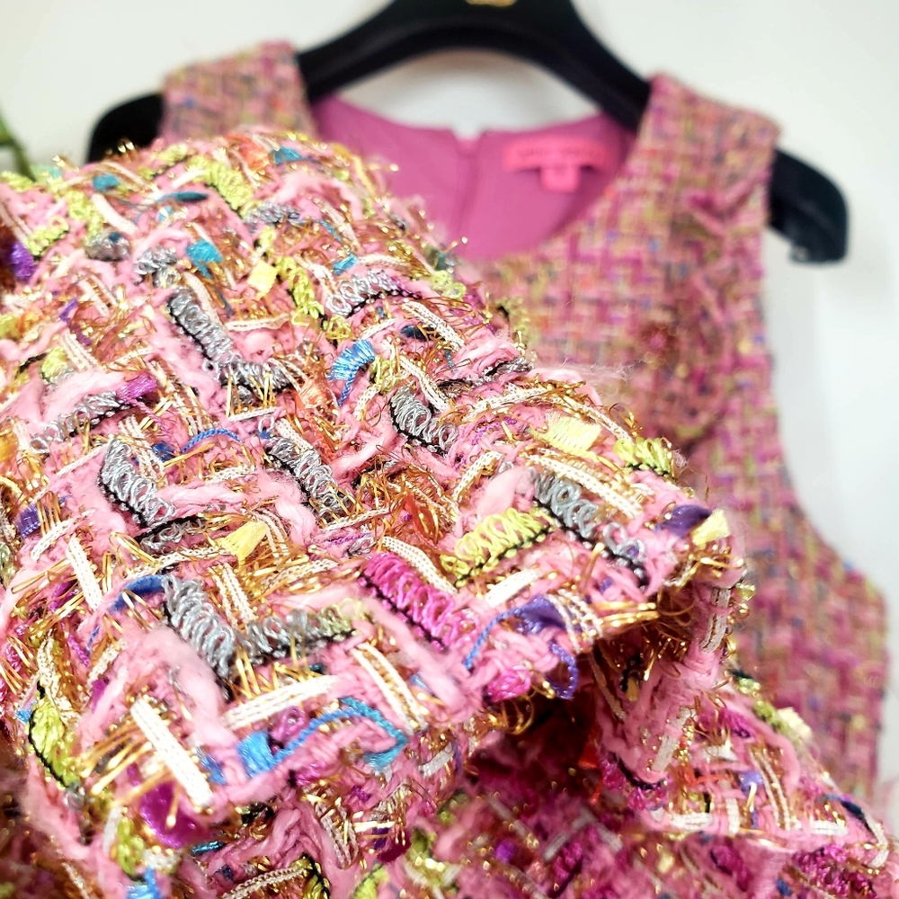 NWT BETSEY JOHNSON Rhinestone-Ruffle Tweed Dress - Picture 7 of 11